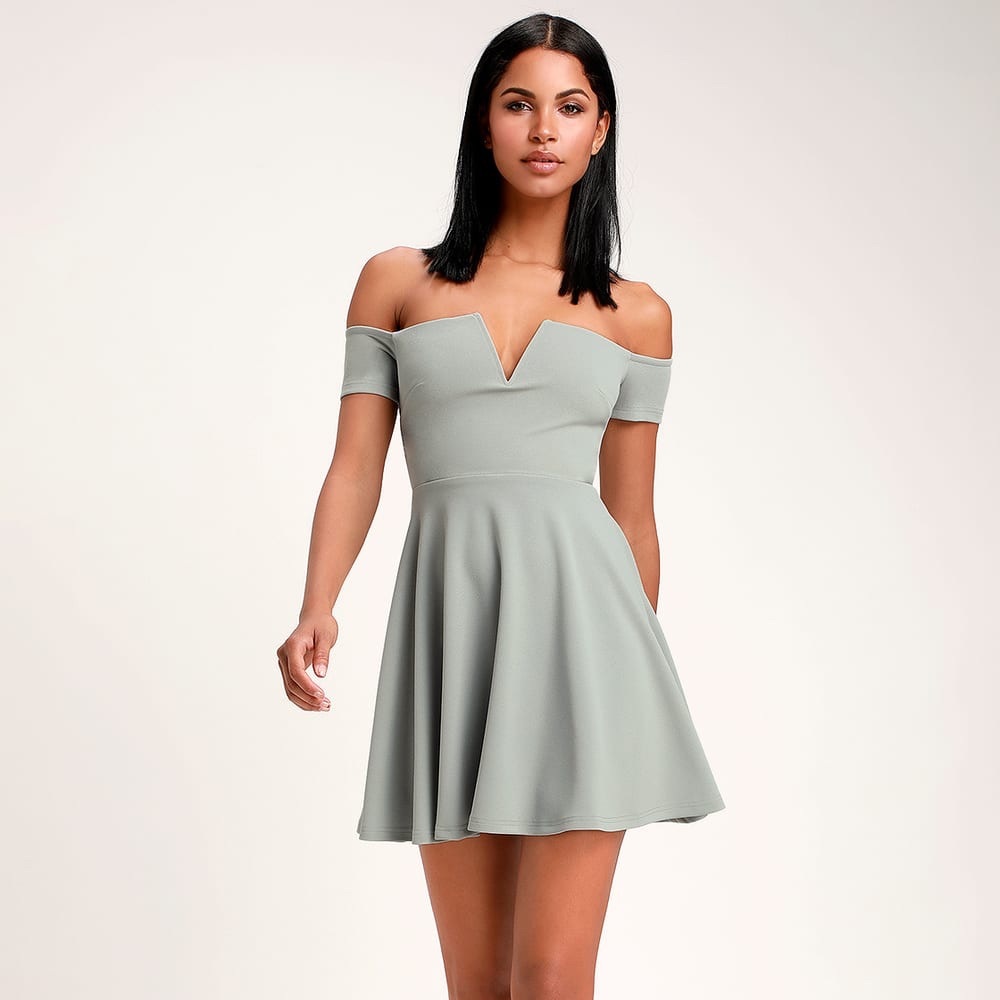 Lulu’s Slate Blue Off-the-Shoulder Skater Dress